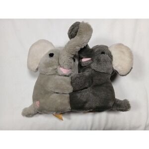 Dakin Hugging Cuddling Elephant Couple Plush Stuffed‎ Animal Heart 1987 8" Love